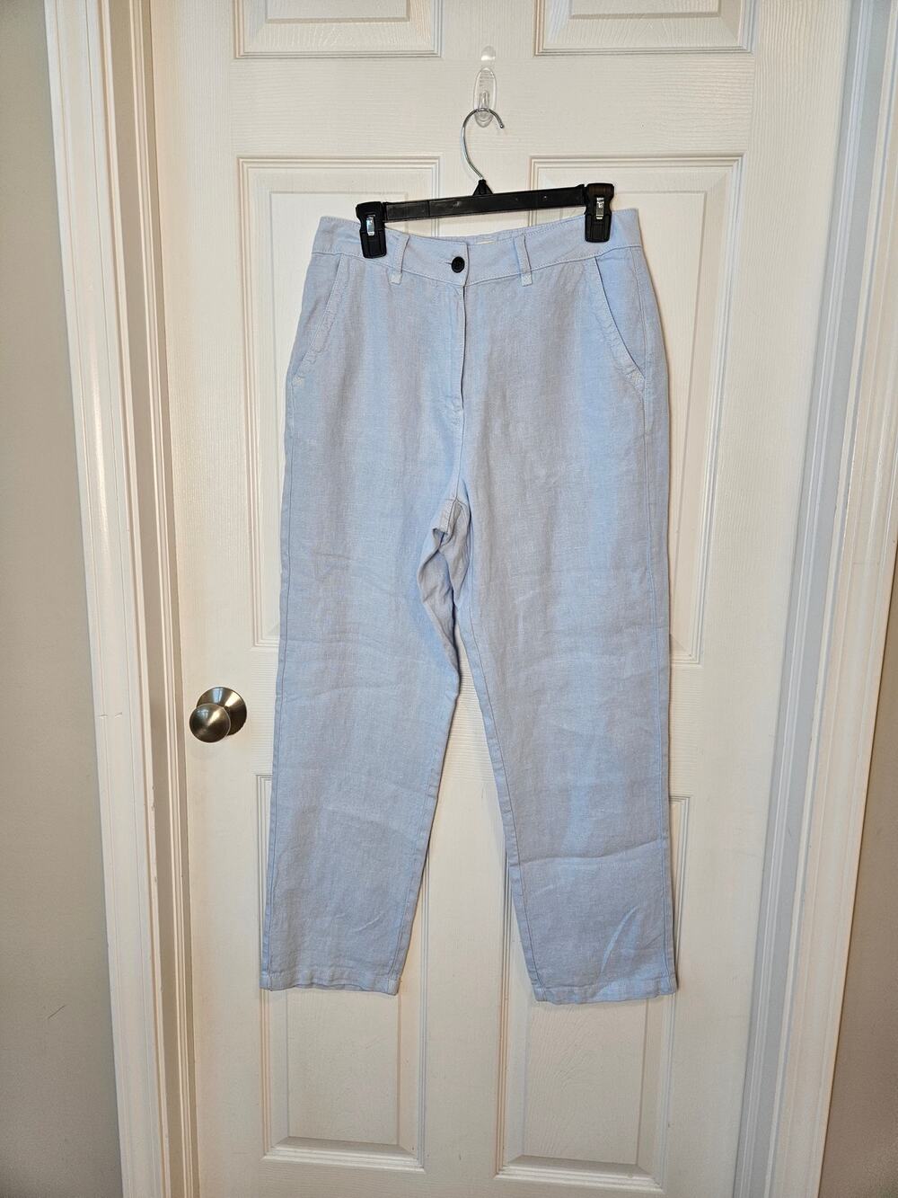 Poetry Womens 8 Blue 100% Linen Straight Leg Pants Coastal Summer